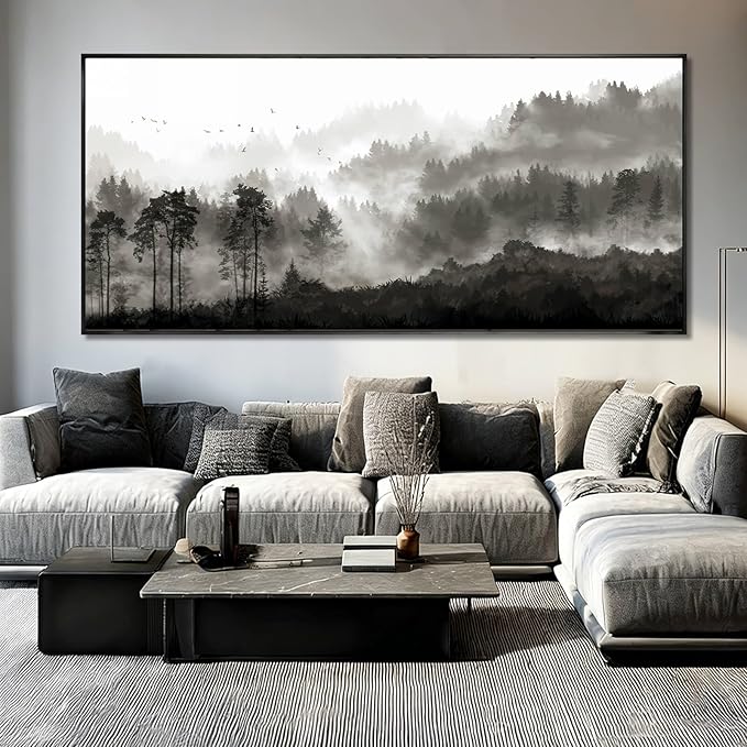 Black and White Framed Wall Art Modern Wall Hanging Decor Forest Print Pictures 40"x86" Large Posters for Living Room Bedroom Artwork