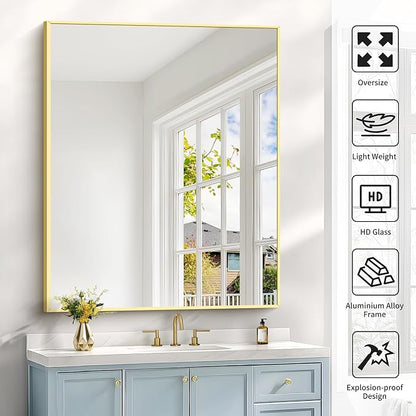 COFENY 40x48inch Gold Bathroom Mirror, Silver Rectangle Mirror with Frame, Large Rectangular Wall Mirrors for Bathroom, Living Room, Hair Salon, Big Farmhouse Mirror Hang Horizontal/Vertical