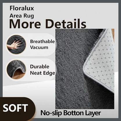Floralux 8x10 Shag Rug for Bedroom, Dark Grey, Large Area Rug for Living Room, Soft Fluffy Carpet