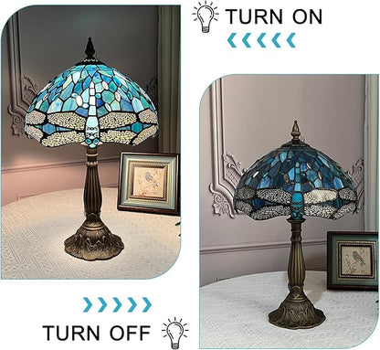 ARTZONE Tiffany Table Lamp[W12''xH20''], Tiffany Table Lights Antique Stained Glass Bedside Table Lamp for Bedside/Desk Reading/Living Room/Home Office/Bedroom(Dragonfly)