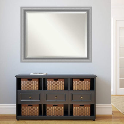 Amanti Art Silver Bathroom Mirror for Over Sink, 36x46 Peak Polished Nickel Rectangle Vanity Mirror, X-Large Traditional Frame, Hangs Horizonally and Vertically, Bathroom Wall Decor, Beveled Edge
