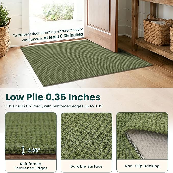 KOZYFLY 6x9 Dining Room Rugs, Washable Area Rug for Living Room, Non Slip Rugs for Bedroom, Braided Floor Carpet for Nursery, Office, Cotton Rug Home Indoor Decor, Olive Green/Earthy Green