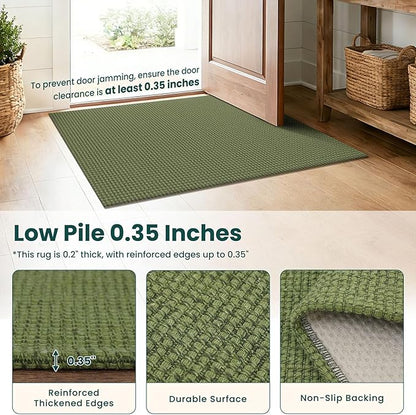 KOZYFLY Cotton 2.5'x12' Runners Rugs for Hallway, Long Washable Runner Rug, Woven Non Slip Kitchen Runner, Braided Entryway Rug, Floor Carpet for Entry, Aisle, Hall, Olive Green/Earthy Green