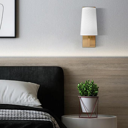 Gold Wall Sconces Set of Two Mid-Century Modern Fabric Shade Sconces Wall Lighting Indoor Brass Wall Lamp for Bedroom Hallway Living Room