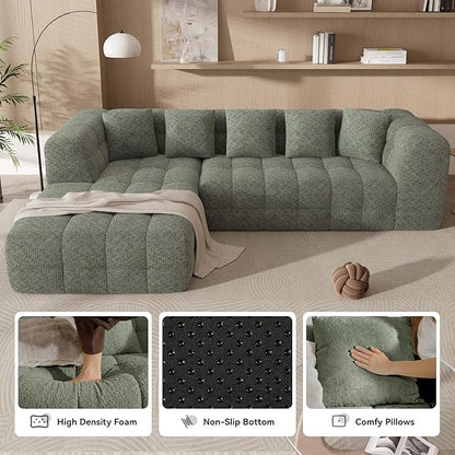 107" Modern Boneless Couch with L - Shaped Chaise, Comfy Chenille Modular Sectional Sofa with Tufted Design, Deep Seat Upholstered Sofa Bed, No - Assembly Sectional Couch, Green