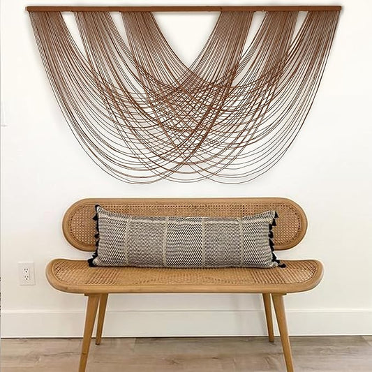 Large Macrame Wall Hanging Brown Die-Dyed 59.00" W x 31.00" L Boho Wall Decor Yarn Tapestry Craftsmanship Home Macrame Wall Decor