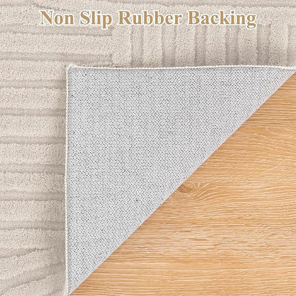 Pauwer 9x12 Washable Area Rugs for Living Room Modern Beige Solid Color Soft Fluffy Rugs for Bedroom Non Slip Boho Accent Indoor Mat Floor Carpet Cover for Kids Room Dining Room Kitchen Office