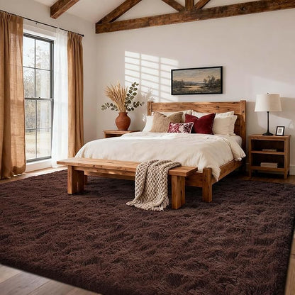 4x6 Ft Brown Shag Rugs for Bedroom Living Room, Ultra Soft Fluffy Furry Area Rug for Indoor Floor, Aesthetic Carpet for Home Decor