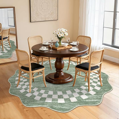 6ft Washable Round Rug for Entryway Modern Checkered Bedroom Circle Rug Non Slip Soft Dining Room Round Throw Carpet Large Stain Resistant Border Round Rugs for Living Room Kitchen Bathroom, Green