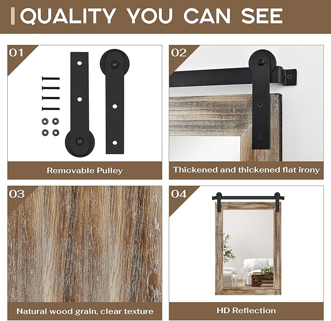 COGOOD Farmhouse Barn Door Mirror - 21 x 30 Rustic Wood Framed Wall Mirror for Bathroom, Living Room, Entryway Wall Decor (Striped Brown)