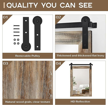 COGOOD Farmhouse Barn Door Mirror - 21 x 30 Rustic Wood Framed Wall Mirror for Bathroom, Living Room, Entryway Wall Decor (Striped Brown)