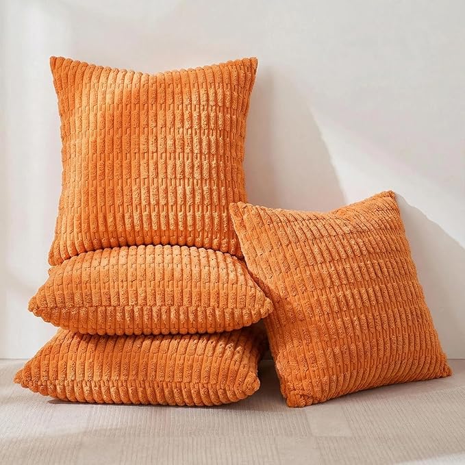 Fancy Homi 4 Packs Decorative Throw Pillow Covers for Living Room Couch Bed, Modern Farmhouse Boho Home Décor Accent Cushion Case, 16" x 16", Orange