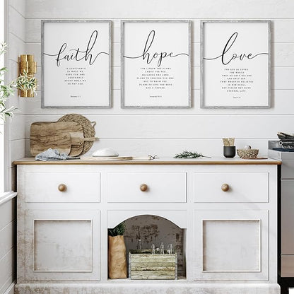 Houmury Set of 3 Framed Farmhouse Bible Verses Wall Decor Sign 11”x14” Christian Faith Scripture Wall Art for Home Living Room Bedroom Wall Decor (11"x14" Grey)