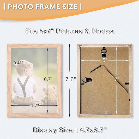 5x7 Picture Frame, OAK Wood Photo Frame with Perspex Glass for Vertical or Horizontal Tabletop Wall Display for Photos, Paintings, Posters, Artwork, Birthday Christmas Gift, Set of 4