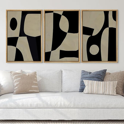 SIGNLEADER Framed Canvas Print Wall Art Set Black Geometirc Block Abstract Shapes Illustrations Minimal Decorative Bohemian Nordic for Living Room, Bedroom, Office - 16"x24"x3 NATURAL
