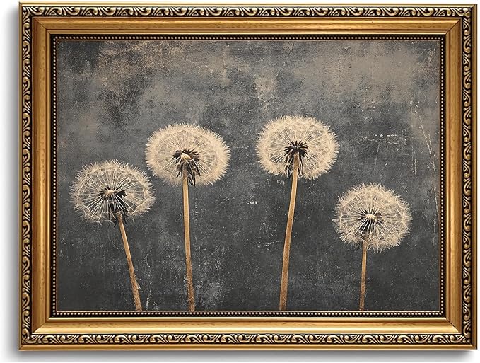 WZGZXU Gold Framed Wall Art Vintage Dandelion Wall Decor Botanical Pictures Canvas Art Farmhouse Paintings Antique Artwork For Living Room Bedroom 12x16in