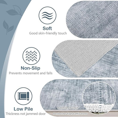 Area Rugs 10x14 Living Room: Washable Rug Modern Abstract Large Rugs Soft Non Slip Neutral Rug Stain Resistant Indoor Carpet for Bedroom Kitchen Dining Room Home Office Rugs(Blue, 10'x14')