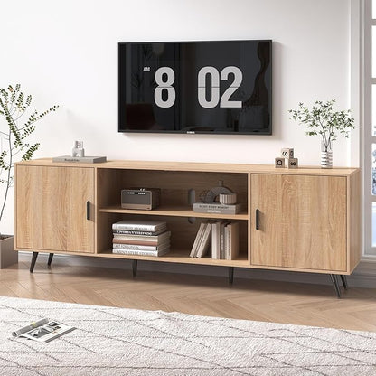 80 Inch Mid Century Modern TV Stand for 75 Inch TV, Wood TV Stand with Storage, Entertainment Center for Living Room Bedroom, TV Media Console, Oak