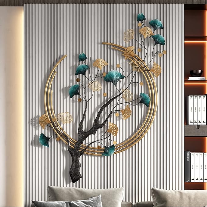 Umbifa Large Metal Wall Decor 52.7 in * 32.7in Ginkgo Leaf 3D Wall Sculpture Metal Wall Art Decor for Living Room Porch Room Bedroom Modern