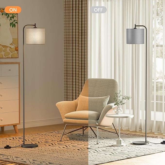 SIBRILLE Floor Lamp with Linen Shade, Dimmable Tall Standing Lamp with Remote Control & 3 Color Temperatures, Modern Corner Floor Lamps for Living Room Bedroom Office, 9W LED Bulb Included