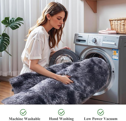 KICHOWUA Thick Area Rug 5x7 Dark Grey Fluffy Shag for Bedroom, Extra Soft Plush Fuzzy Washable Thickened Non-Slip Carpet, Modern Furry Shaggy Rug for Living Room Kids Nursery Dorm Room, Tie-Dye Gray
