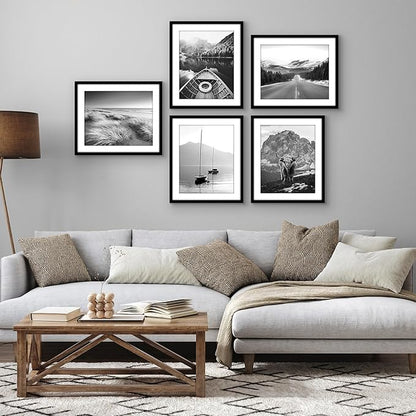 Americanflat 15x18 Picture Frame with Polished Plexiglass - Set of 5 - Use as 12x15 Frame with Mat or Display 15x18 Photo Without Mat - Galleria Collection - Picture Frames for Wall Display - Black