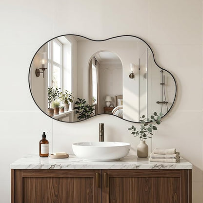 Irregular Wall Mirror, 26"x40" Asymmetrical Mirror with Metal Frame, Modern Unique Decorative Mirrors for Bathroom, Wall Decor, Entryway, Living Room, Black