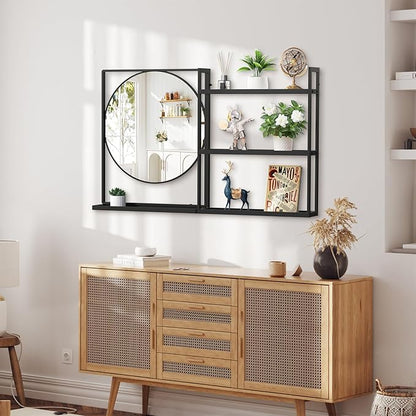 Black Metal Framed Bathroom Mirror with Shelf, 40" X 24.4" Rectangular Wall Mounted Bathroom Vanity Mirror, Modern Bathroom Mirror with Storage for Over Sink, Entryway