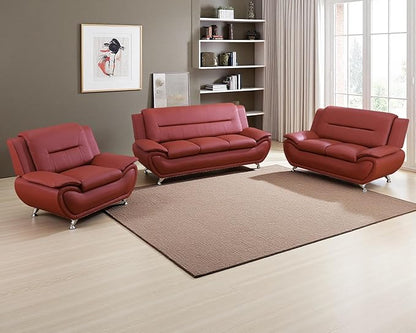 Red Faux Leather Couches for Living Room, Living Room Couch Set, Sofa for Bedroom, Apartment, Living Room Furniture Sets (Red, Sofa+Loveseat+Chair)