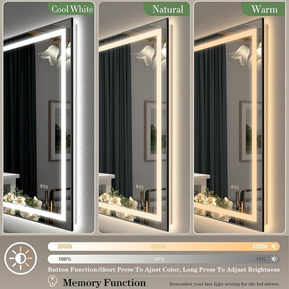 57x36 Framed LED Bathroom Mirrror for Wall, Dimmable LED Vanity Mirror with Lights, Backlit and Front Lighted, Anti-Fog, Shatterproof, Memory (Horizontal/Vertical)