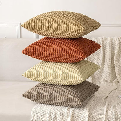 MIULEE Pack of 2 Corduroy Decorative Throw Pillow Covers 16x16 Inch Soft Boho Striped Pillow Covers Modern Farmhouse Home Decor for Sofa Living Room Couch Bed Rust
