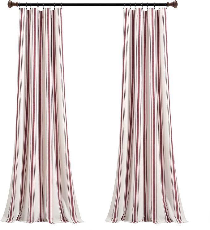 Lush Decor Farmhouse Stripe Yarn Dyed Eco-Friendly Recycled Cotton Window Curtain Panel Pair, 42" W x 95" L, Red - Classic Modern Rustic Charm - Eco Friendly Cotton Fabric