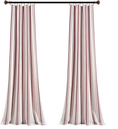 Lush Decor Farmhouse Stripe Yarn Dyed Eco-Friendly Recycled Cotton Window Curtain Panel Pair, 42" W x 95" L, Red - Classic Modern Rustic Charm - Eco Friendly Cotton Fabric