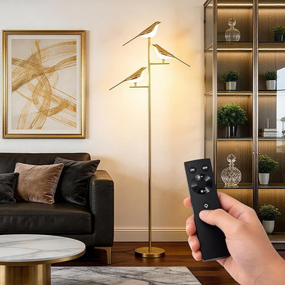 Remote Control Floor Lamps for Living Room: with 3 Adjustable LED Bird Lights - Easy to Install in 5 Minutes - Dimmable Standing Lamp - Tall Bird Floor Lamp for Bedroom Kids Room Home Decor