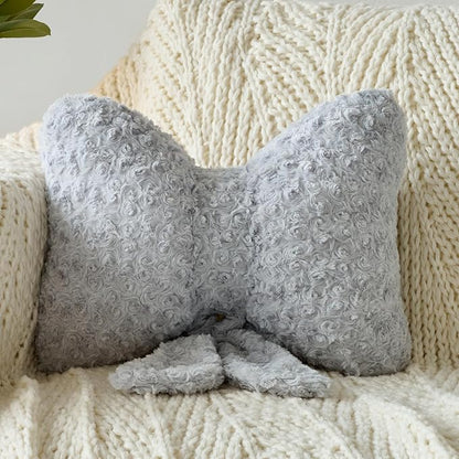 Bow Pillow, Decorative Bow Pillows with Soft Plush for Couch Bed, Bow Shaped Throw Pillow Room Decor for Bedroom, Bow Decorative Pillow for Living Room (Grey, Small-12 Inches)