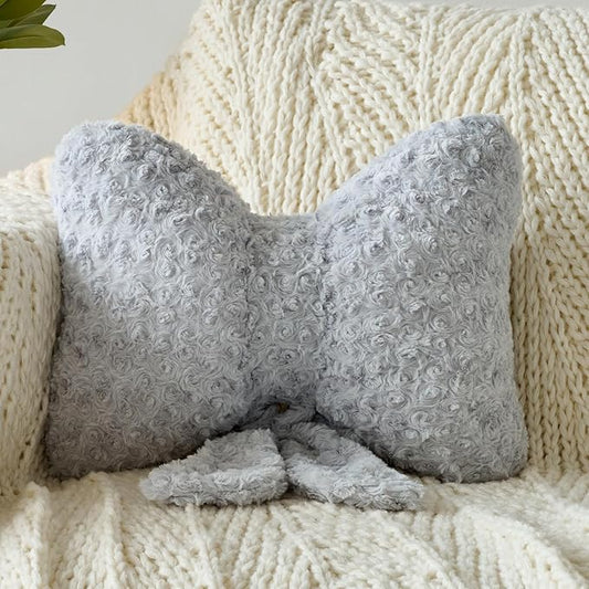 Bow Pillow, Decorative Bow Pillows with Soft Plush for Couch Bed, Bow Shaped Throw Pillow Room Decor for Bedroom, Bow Decorative Pillow for Living Room (Grey, Small-12 Inches)