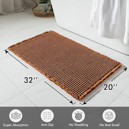 MIULEE Set of 2 Waffle Bathroom Rugs, Terracotta Boho Bath Rugs Non Slip Washable, Super Absorbent Bath Mats, Ultra Soft Rubber Backed Shower Mats for Bathroom Floor, Tub, Caramel, 20x32 Inch