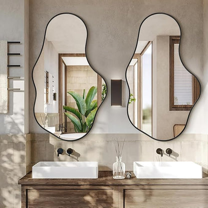 Dorlicecass Irregular Wall Mirror - Wall Mirrors Decorative 22"x 36" Asymmetrical Abstract Mirror Aviation Aluminum Alloy Frame Unique for Bathroom, Bedroom, Living Room, Cloakroom, Entryway Black
