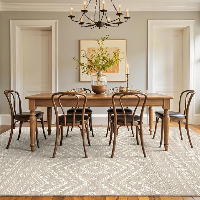 Miukiki 6x9 Area Rug for Living Room Moroccan Washable Rugs Non Slip Indoor Floor Carpet Foldable Large Soft Area Rug for Dining Room Bedroom with Low Pile(Brown,6'x9')