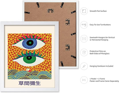 Poster Master Vintage Poster - Retro Pop Art Print - Gift for Artist, Friend - Two Eyes, Japanese, Dots, Modern, Abstract - Wall Decor for Living Room, Office, 11x14 White Framed