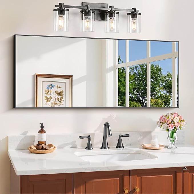 COFENY Black Bathroom Mirror for Wall, 20x48 Inch Rectangle Mirror with Metal Frame, Modern Vanity Mirrors for Bathroom Living Room, Entryway Hangs Horizontal or Vertical