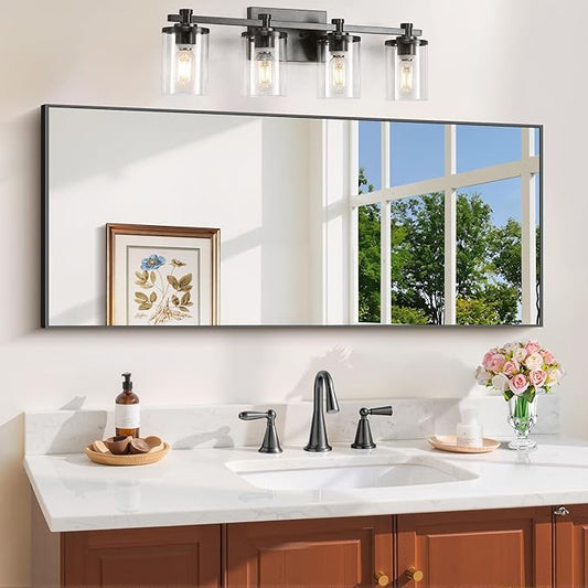 COFENY Black Bathroom Mirror for Wall, 20x48 Inch Rectangle Mirror with Metal Frame, Modern Vanity Mirrors for Bathroom Living Room, Entryway Hangs Horizontal or Vertical