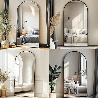 76''x34'' Arched Floor Mirror, Full Body Mirror with Stand, Modern & Contemporary Design, Aluminum Alloy Frame (Black)