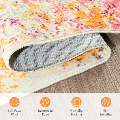 Rugflix 4x6 Area Rugs for Living Room, Washable Colorful Rainbow Rug Stain-Resistant Low Pile, Large Carpet Non-Slip for Kids Girls Room Nursery Bedroom Home Office