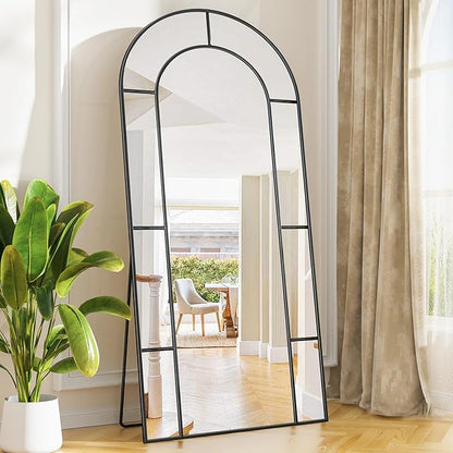 Antok 71" x 32" Full Length Mirror, Floor Mirror Arched Window Decorative Mirror, Metal Framed Decor Farmhouse Floor Mirrors Art Pane Mirrors Wall Decor for Bedroom, Living Room, Entryway Black