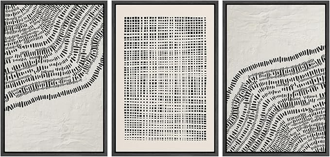 SIGNLEADER Framed Canvas Print Wall Art Set Minimalist Black and White Geometric Abstract Pattern and Line Illustrations Boho Decorative for Living Room, Bedroom, Office - 16"x24"x3 BLACK