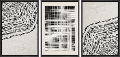SIGNLEADER Framed Canvas Print Wall Art Set Minimalist Black and White Geometric Abstract Pattern and Line Illustrations Boho Decorative for Living Room, Bedroom, Office - 16"x24"x3 BLACK