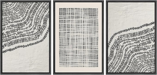 SIGNLEADER Framed Canvas Print Wall Art Set Minimalist Black and White Geometric Abstract Pattern and Line Illustrations Boho Decorative for Living Room, Bedroom, Office - 24"x36"x3 BLACK