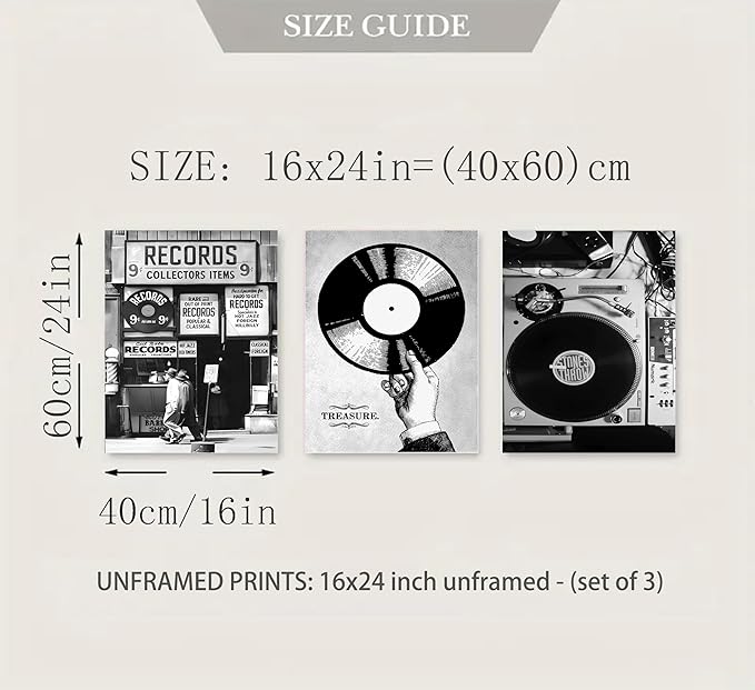 3Pcs Retro Music Poster Wall Art Fashion Black And White Photography Preppy Vinyl Record Store Painting Picture Wall Decor Bar Rock Music Lovers Print Artwork for Recording Studio Club Home Decoration