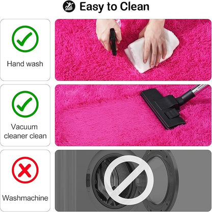 qulint Hot Pink Area Rug for Living Room, 6x9 Area Rug Soft Shag Fluffy Rug for Bedroom, Fuzzy Plush Alfombras para Salas Modernas Shaggy Large Carpet for Office Home Decor (6ft x 9ft, Hot Pink)